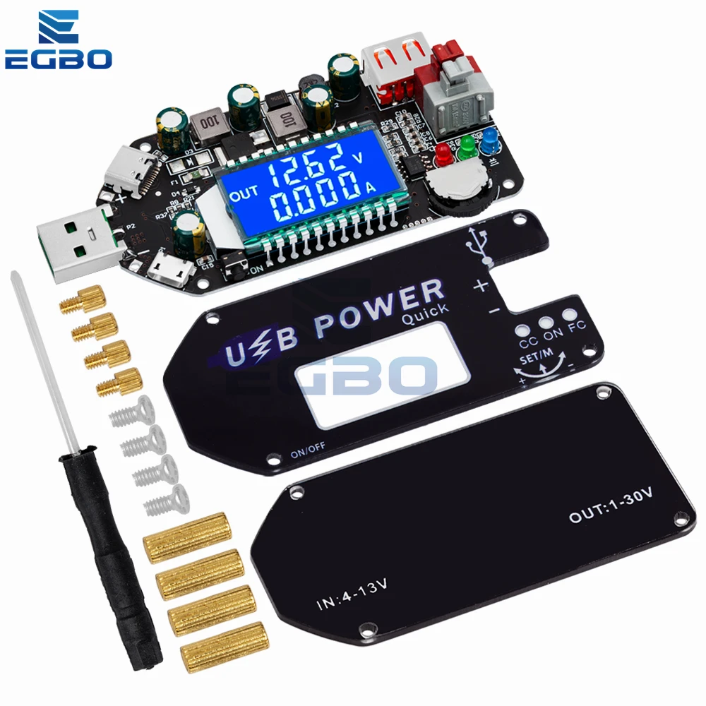 محول تيار مستمر من نوع C USB باستخدام الحاسب الآلي ، مصدر طاقة منظم قابل للتعديل ، CC CV ، 1-30V ، 2A ، 15W ، QC2.0 AFC