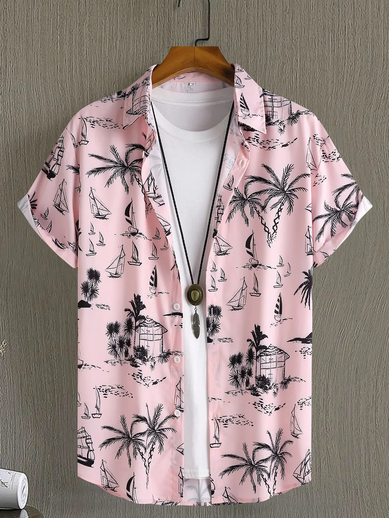 

Men Street Fashion Summer Daily Shirt Hawaiian Cartoon Print Casual Loose Shirts Short Sleeve Beach Loose Tops