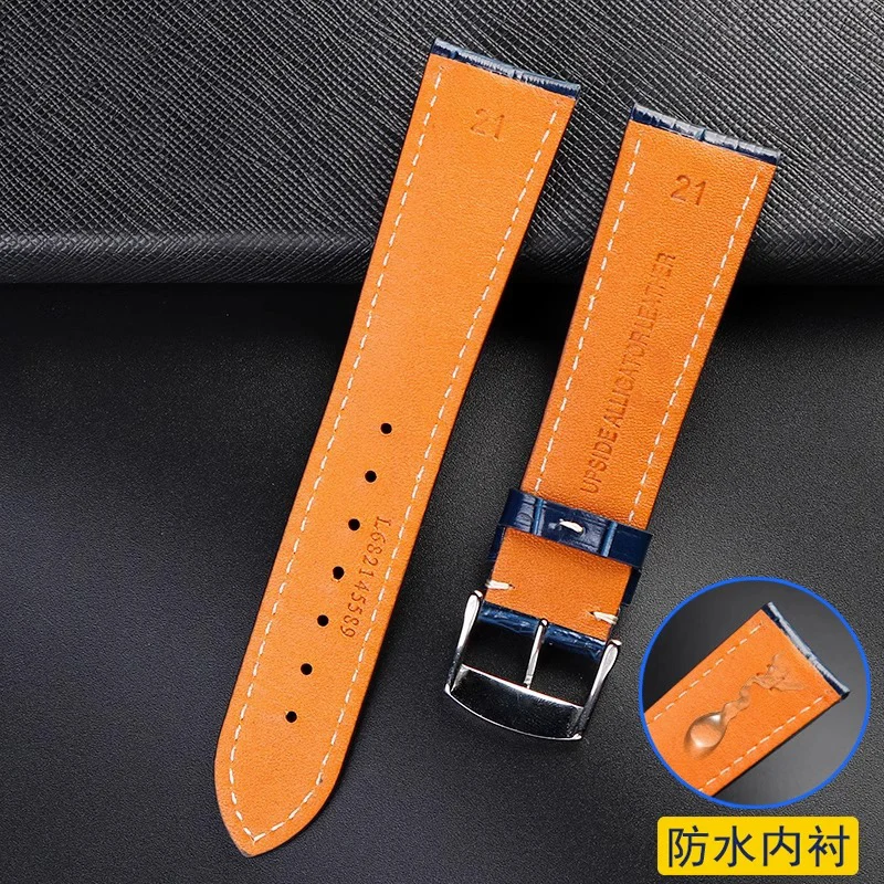 Watch band for Longines strap, leather craftsman, moon blue crocodile pattern, magnificent Comcas male belt 19mm 20mm 21mm