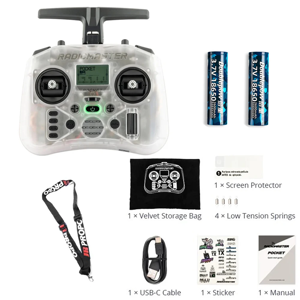 RADIOMASTER Pocket Radio Controller M2 FCC/LBT Hall Gimbal EdgeTX Zender ELRS CC2500 met BAT RP1 Ontvanger voor FPV Drone