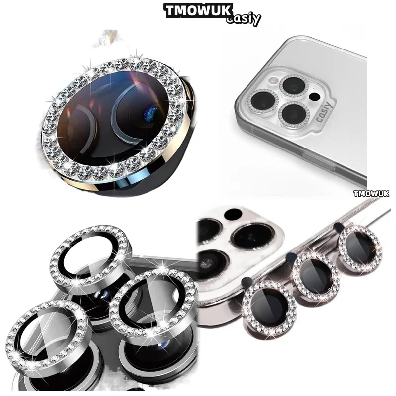 

For IPhone 16 15 14 Pro Max Plus 13 12 11 Pro Max Mini Shiny Rhinestone Camera Lens Screen Protector
