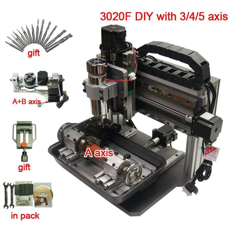 목재 라우터 Mach3 선형 가이드 3020, 3/4/5 축 금속 PCB 레터링 밀링 절단기, USB CNC 조각 기계, 500W