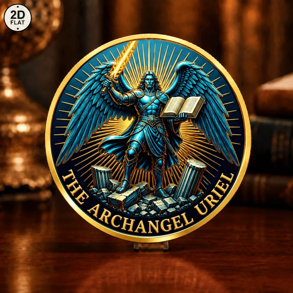 1pc Archangel Raphael & Archangel Uriel Commemorative Coin 2D Christian Angel Art Collectible Medal Inspirational Religious Gift