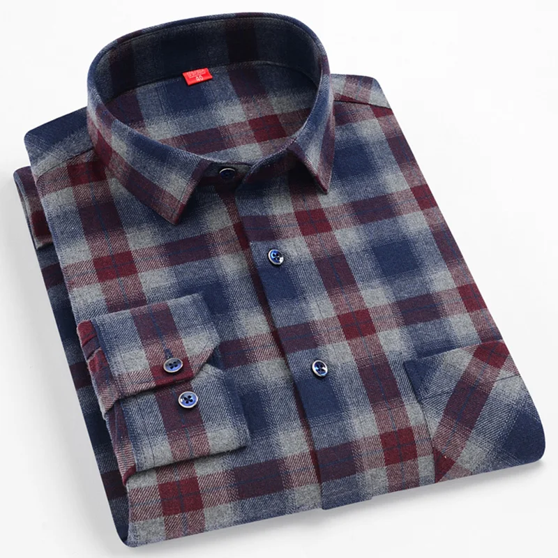 

High quality 100% cotton long sleeved classic plaid autumn/winter men's shirt comfortable versatile Korean casual designer 4XL