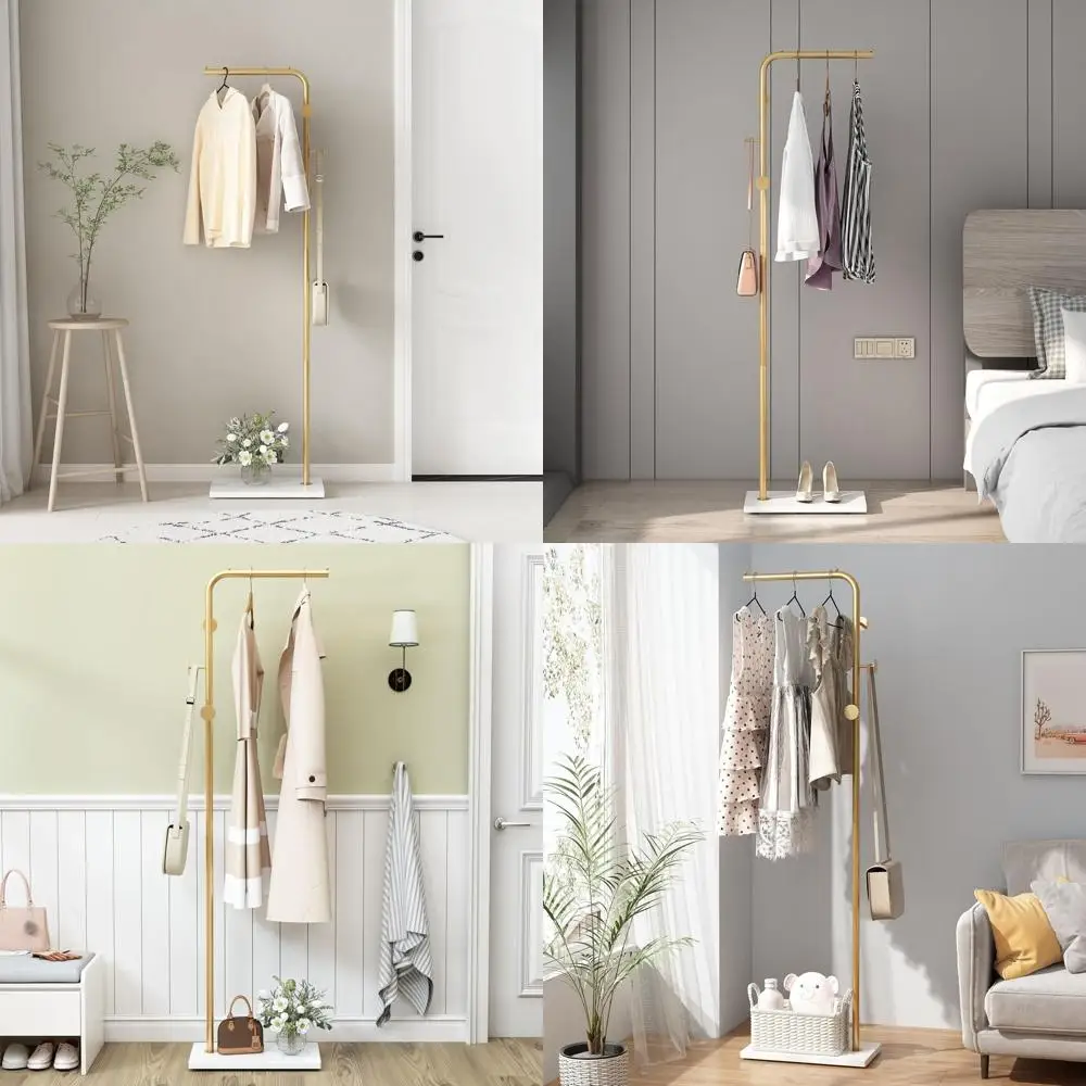 

Freestanding Metal Coat Rack with 3 Hooks and Marble Base for Entryway, Bedroom, Living Room, or Office