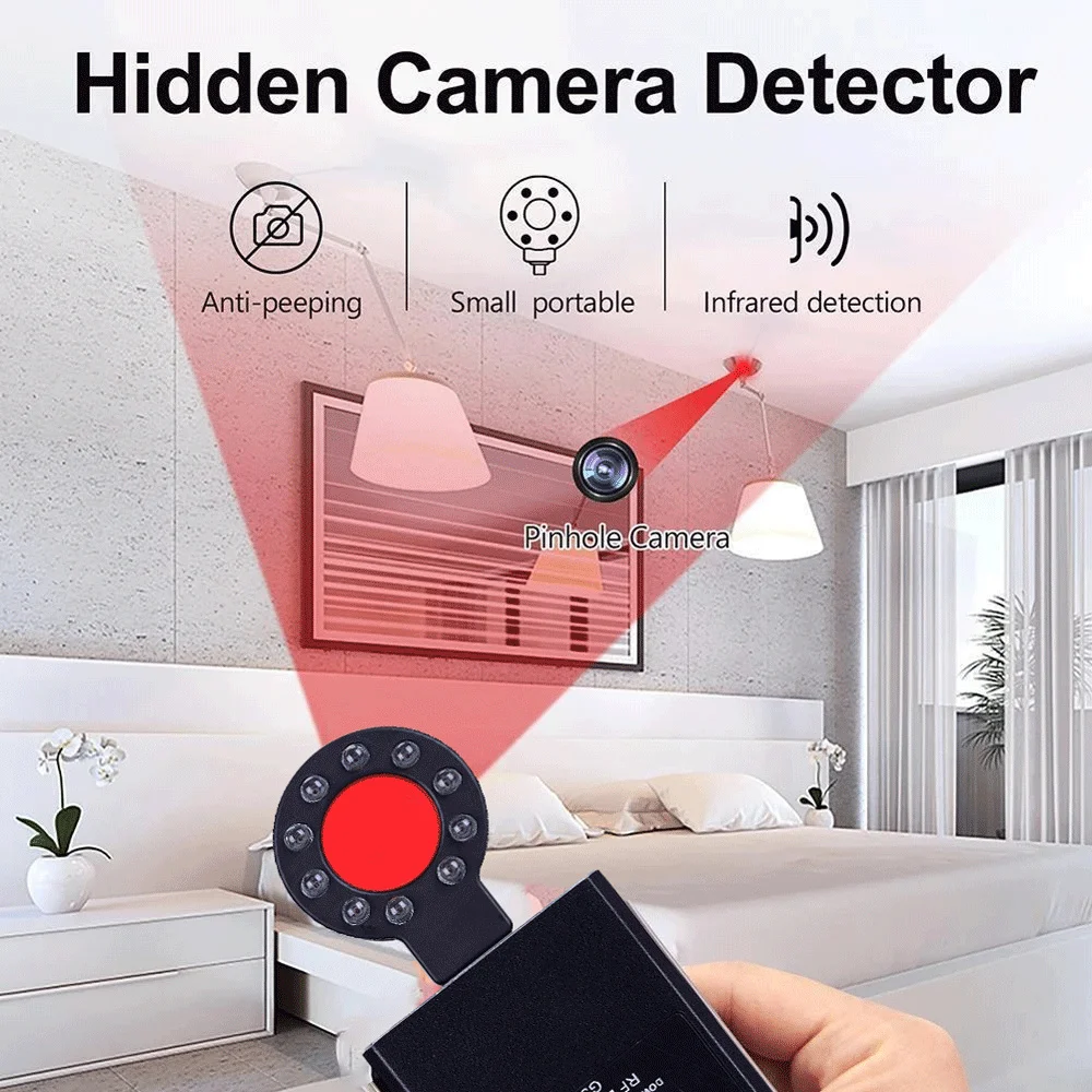 Portable Hidden Camera Detector Pinhole Anti Wiretap Spy-Camera Lens Scanner Detect Gadget Anti-Peeping Security Protection