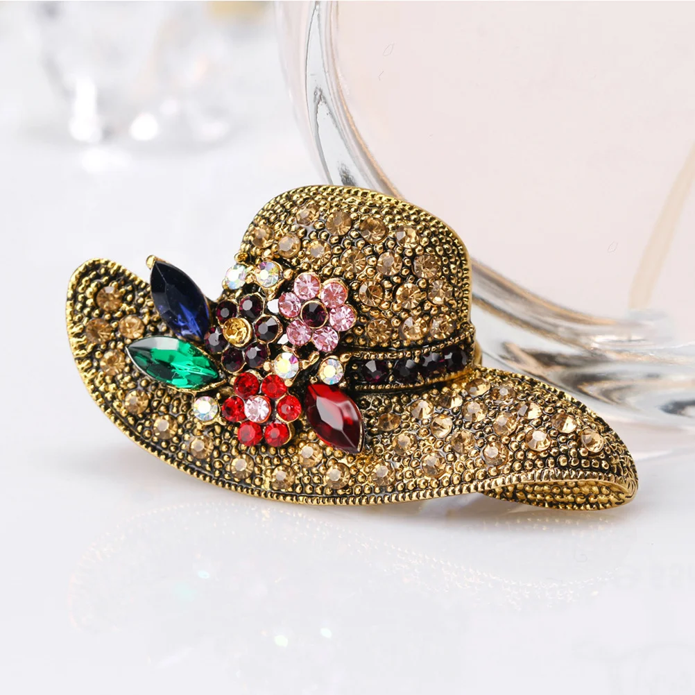 حجر الراين بروش قبعة على شكل دبوس خمر تصميم ملون الحدث الزفاف المشاركة دبابيس للنساء مجوهرات للنساء #4