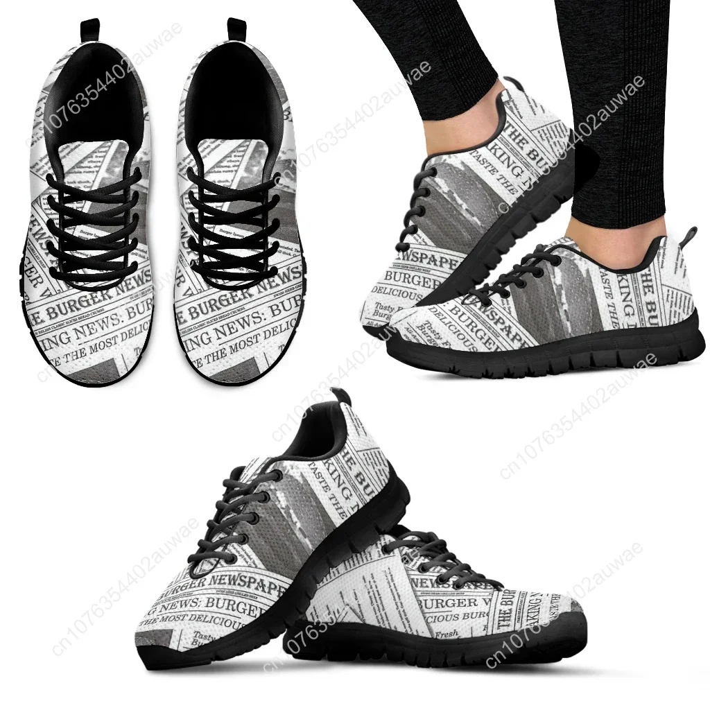 Sneaker Casual con lacci con stampa di giornali Vintage per scarpe basse da passeggio leggere alla moda da donna calzature in re