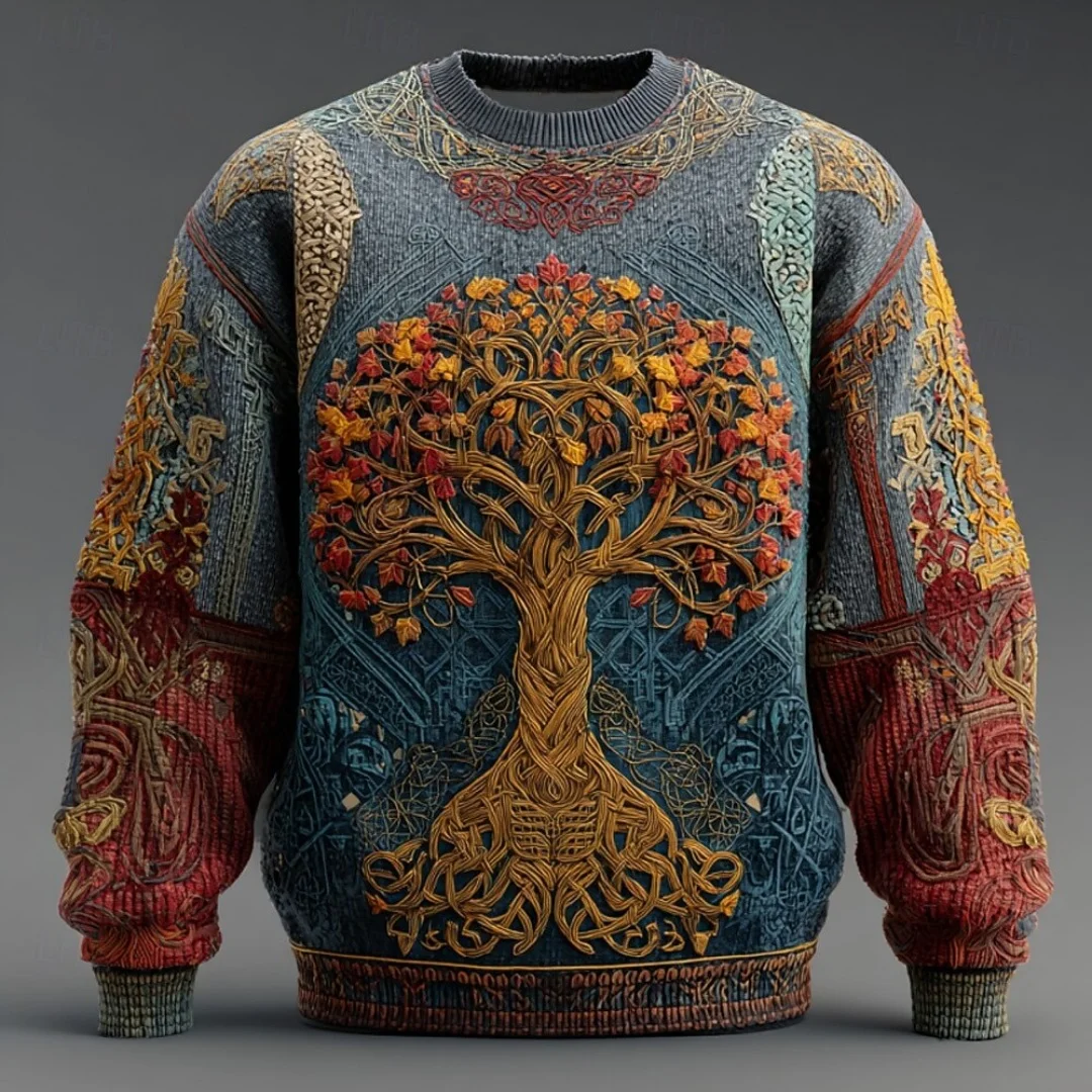 

Fashion Men's Animal Pullover Tree Sweater Knitwear Crew Neck Retro Vintage Casual Vacation Daily 3D Print Warm Long Sleeve Tops