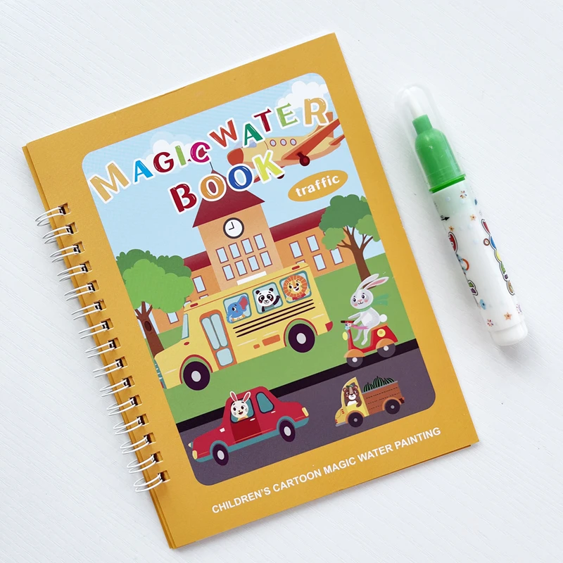Magic Water Doodle Book for Kids - Reusable Water Reveal Coloring Set with Stickers, 2-in-1 Creative Painting and Sticker