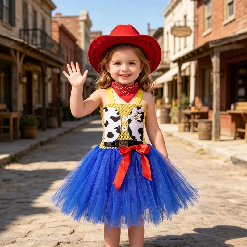

Western Cowboy Style TUTU Skirt Set with Cowboy Hat, Square Towel, Birthday Party, Halloween Cosplay, Puff and Yarn Skirt