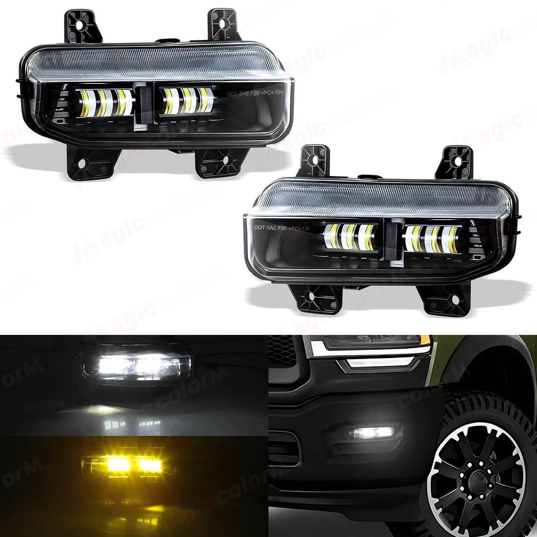 

For Dodge Ram 1500 2019 2020 2021 2022 2023 2024 LED Car Fog Lamps Front Bumper Headlights DRL Daytime Running Lights Daylights