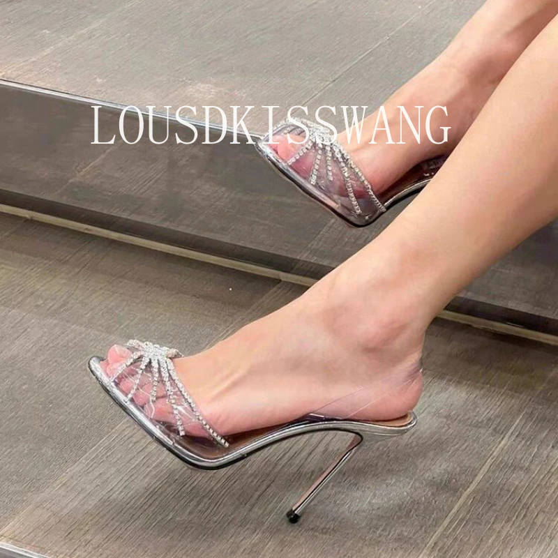 

Women's Sandals 2025 Spring/Summer New Water Diamond Bow Fashion Banquet Thin Heel High Heel Open Toe Shallow Mouth Shoes