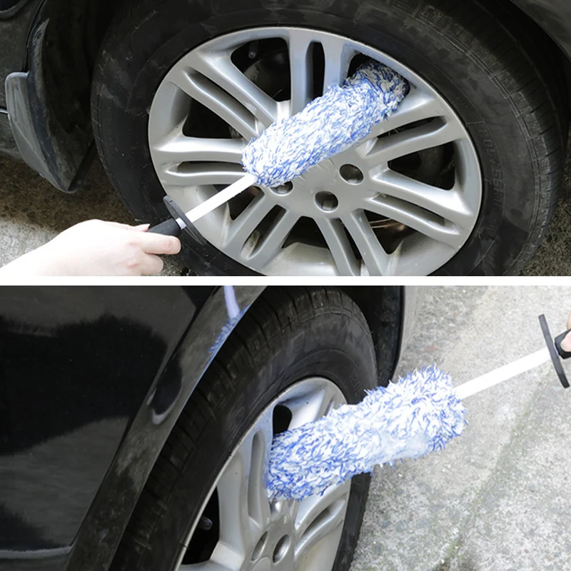 SEAMETAL Microfiber Car Wash Wheel Cleaning Brush Soft Plush Non-Slip Handle Tire Rim Brushes Car Detailing Duster Removal Tool