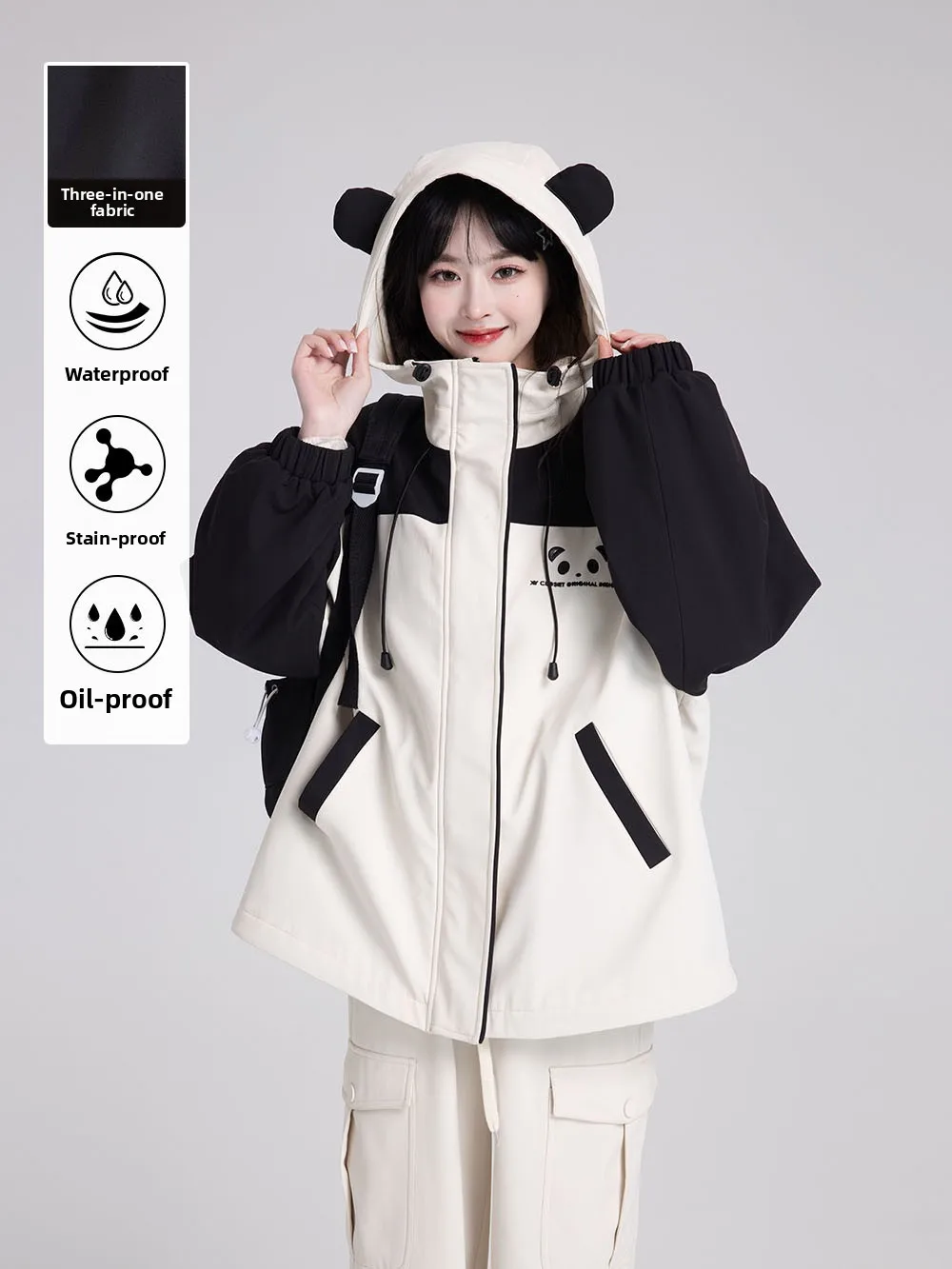 

Sweet Sle Soft ell Tee-Proof Panda Print Jaet Women's Spring Autumn Windproof Coat Small Size Fem Outerwear