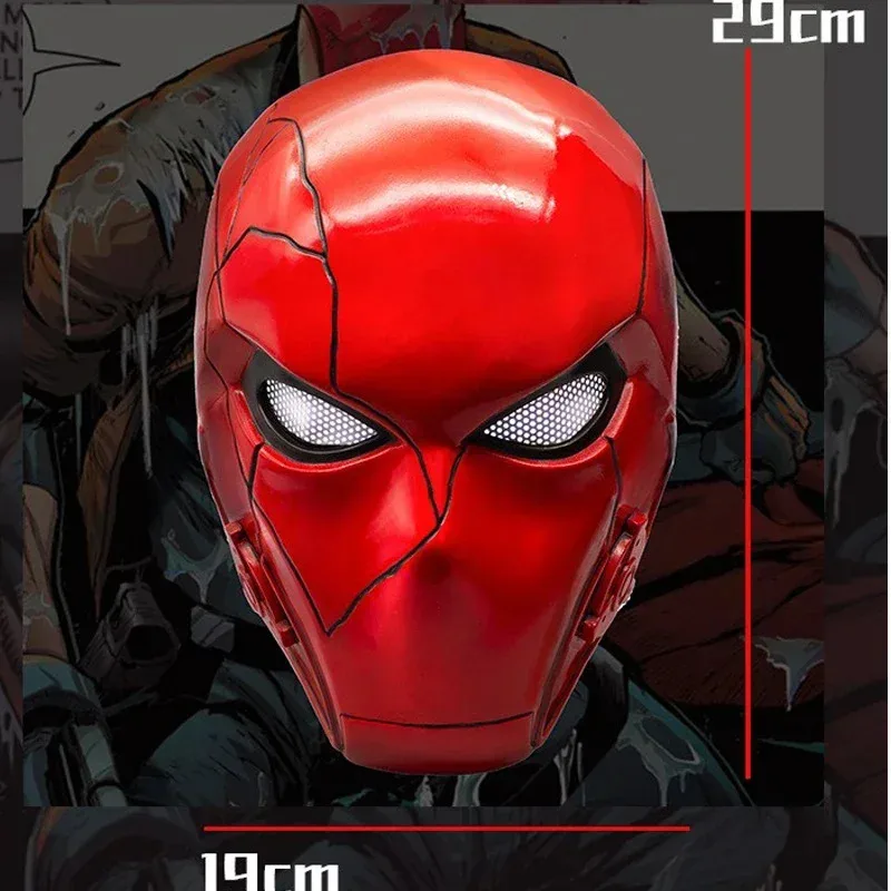 CyRed Hood Mask Movie Villain Cosplay  Bat Red Hood Helmet Man Full Head Resin Cosplay Costume Prop Replica Fancy Party Headwear view 2