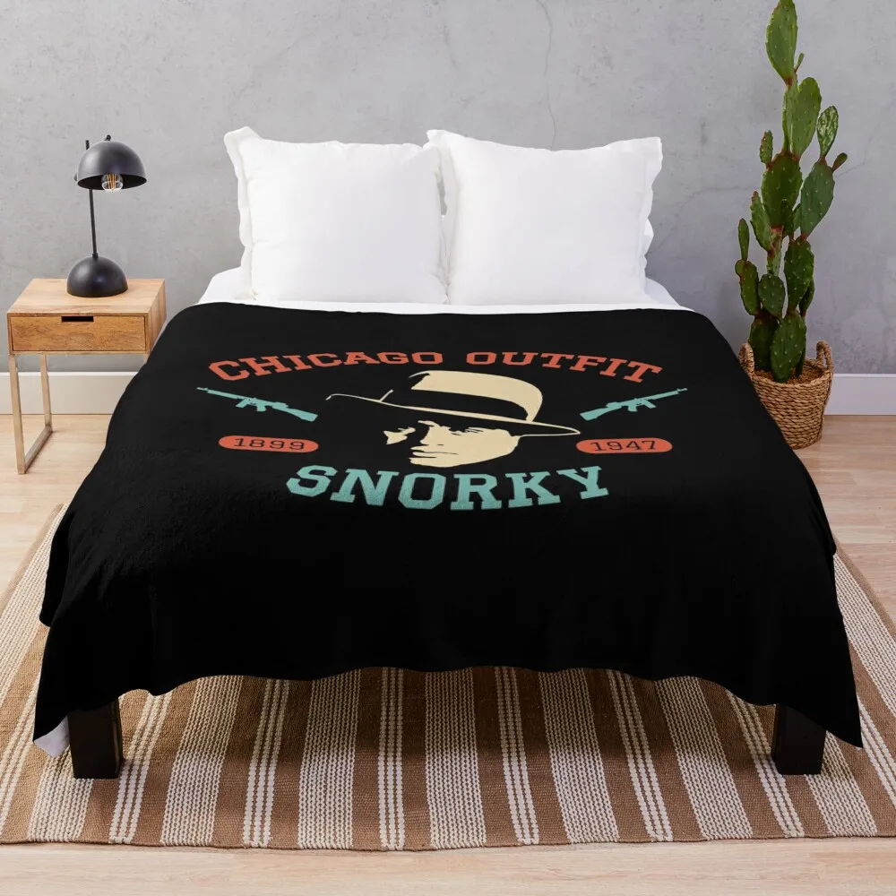 Al Capone 'Snorky' Portrait Logo - Chicago Outfit Throw Blanket Flannel Fabric Stuffeds Blankets