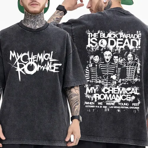 Camiseta lavada Vintage de My Chemical Romance Punk Band, camisetas de The Black Parade Is Dead para hombres y mujeres, camiseta gótica de algodón de gran tamaño