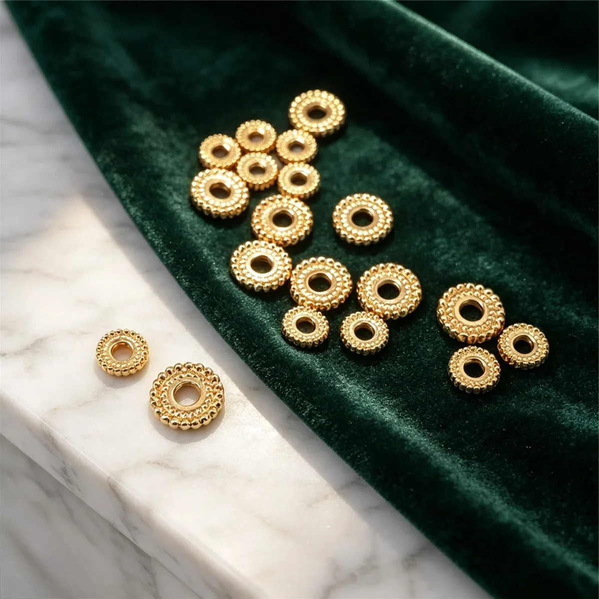 14K Gold Plated Twisted Edge Round Wheel Bead Spacers, DIY Bracelet Bead Accessories