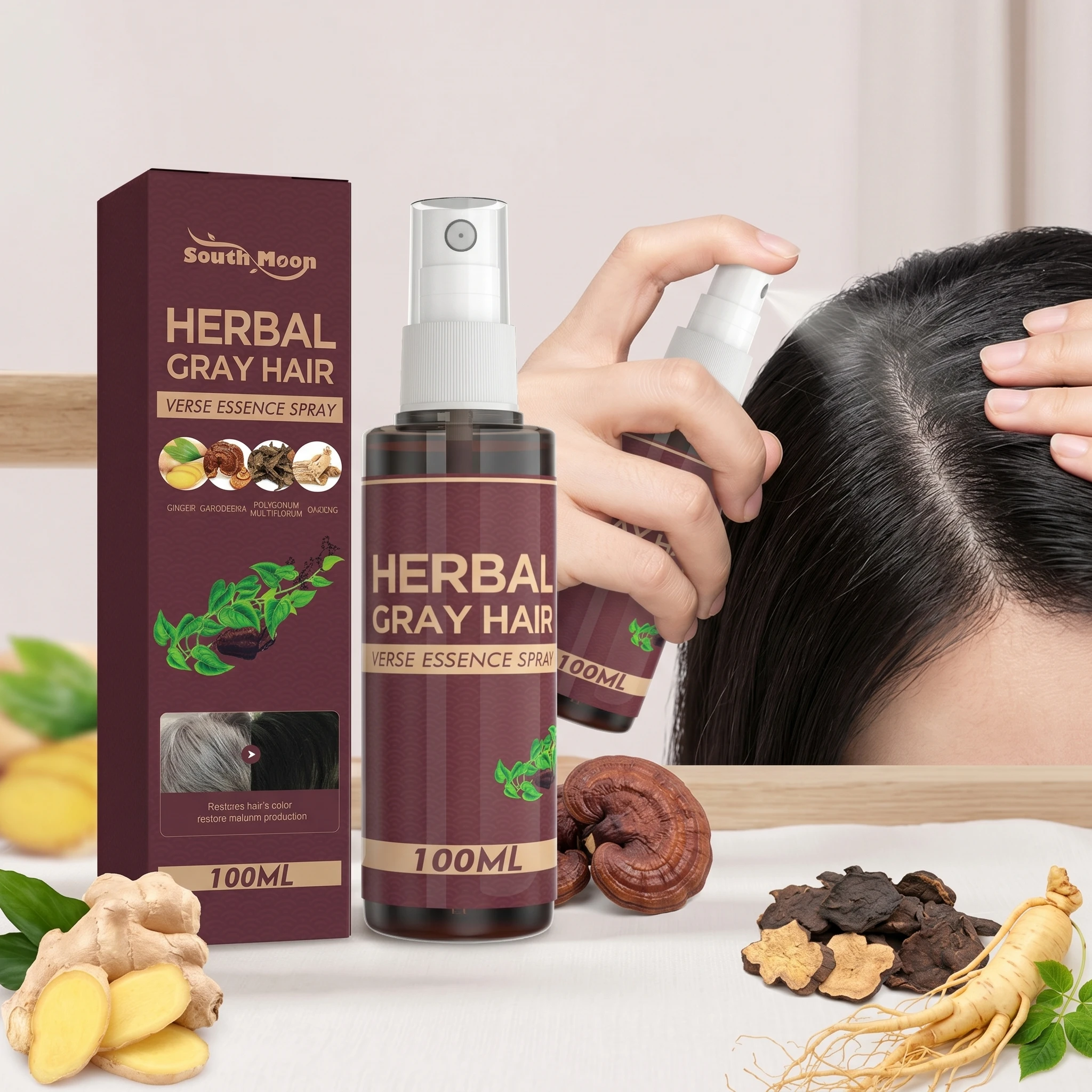 Gray White Hair Treatment Spray Balance Scalp Oil Remove Loose Dandruff Increase Thicker Darker Reduce White Hairs Essence Spray