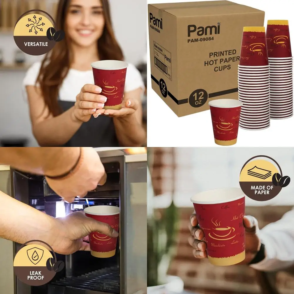 

Disposable 12oz Take-Away Coffee Cups - Single-Use Paper Cups for Hot Beverages: Espresso, Hot Chocolate, Tea