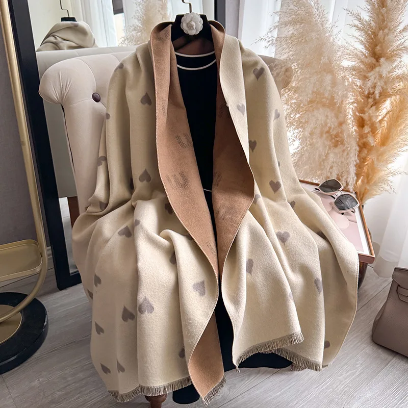 

Scarf women's winter Korean version versatile student thickened warm love scarf double-sided long shawl dual-use autumn