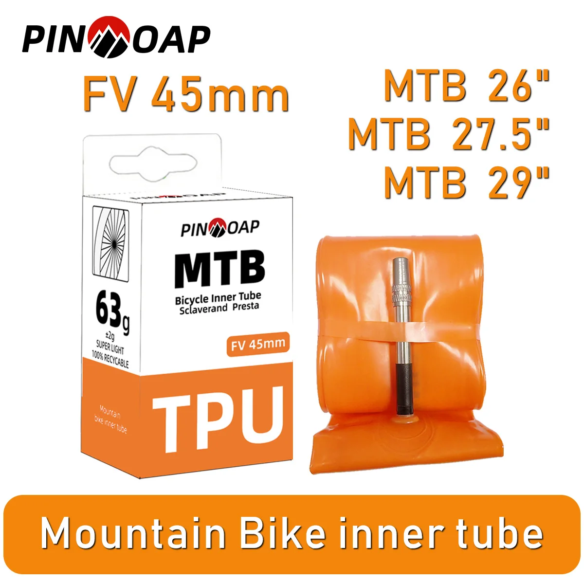 PINMOAP Mountain Bike Inner Tube 45mm Ultra Light TPU Inner Tube Suitable For 26/27.5/29inch Mountain Bike Riding Essential