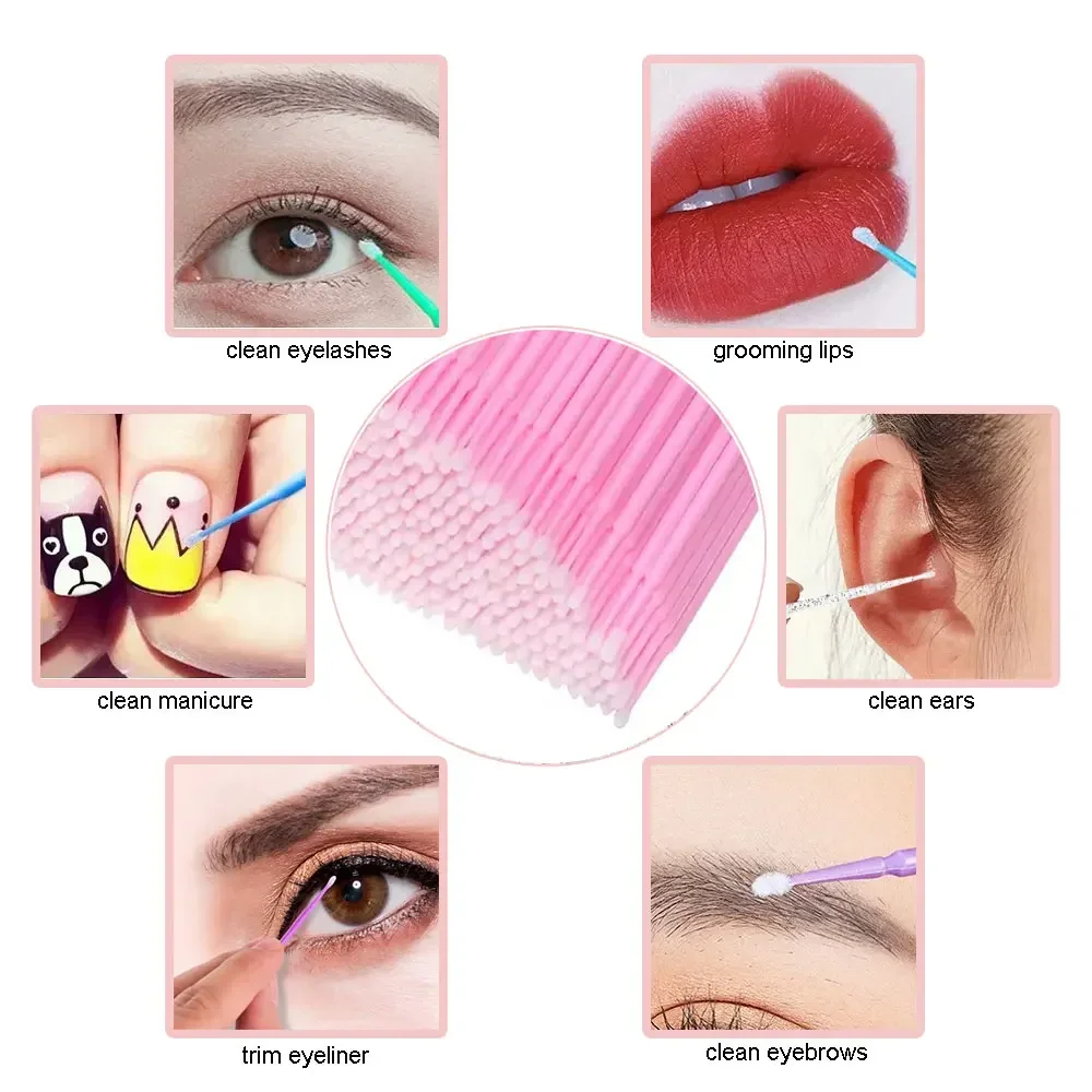 500 PCS สีชมพู Micro Applicator แปรงสําหรับขนตาผ้าฝ้าย Swabs ริมฝีปากมาสคาร่า Microbrush แต่งหน้า Micro แปรงเครื่องมือ