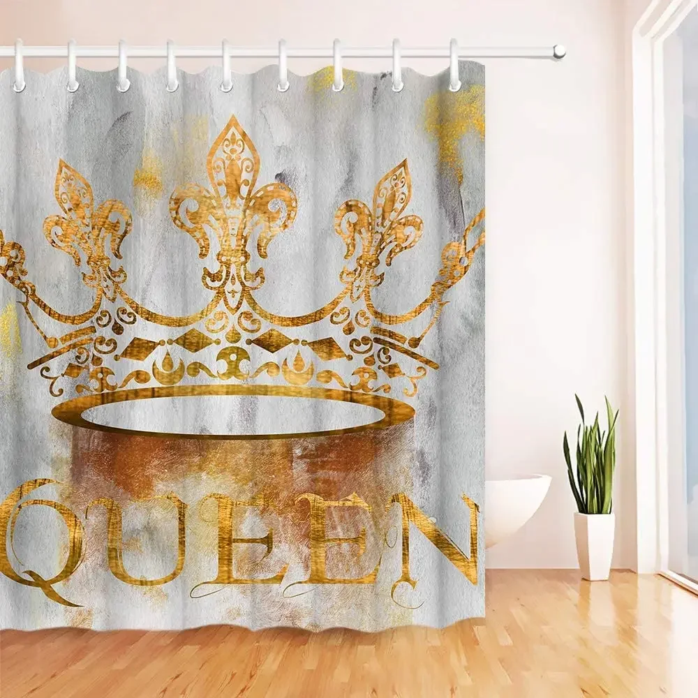 African American Expressions Shower Curtain with Hooks Black and Gold Queen Crown Shower Cutrtain Bathroom Decor Waterproof Set