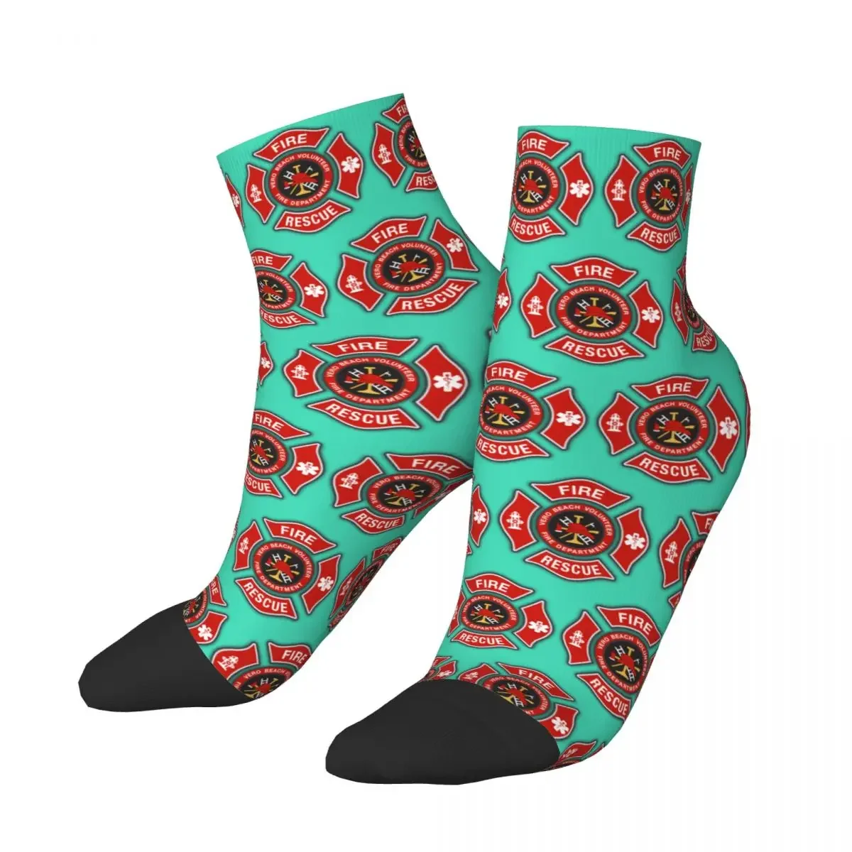 Cute Print Rescue Firefighter Socks for Men Women Stretchy Summer Autumn Winter Crew 