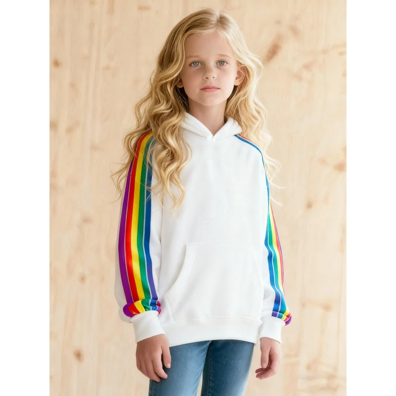 

Girls Long Sleeve Sweatshirt 2026 Fashion Rainbow Design Comfortable Streetwear for Kids