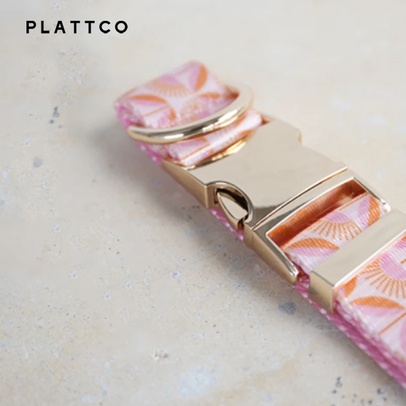 PLATTCO unique design dog collar print Sunrise Flower pattern with high quality light color zinc alloy buckle 5 size PDC350G