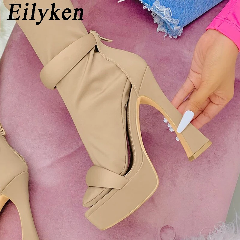 Eilyken 2024 New Thick Sole High Heels Women Sandals Summer Fashion Platform Zipper Modern Pole Dancing Pumps Shoes