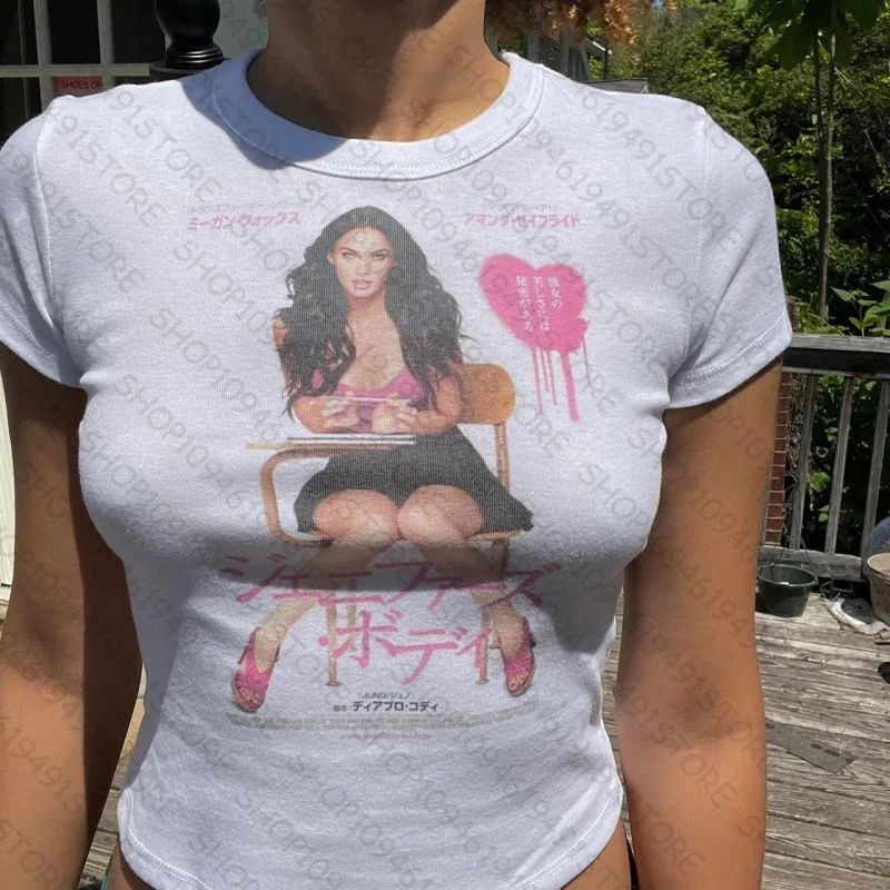 Shoujo فتاة نمط ستار فتاة Y2k Kawaii تي شيرت للنساء الجرافيك تي شيرت المرأة اقتصاص 90s الملابس خمر 2000s بلايز القوطية