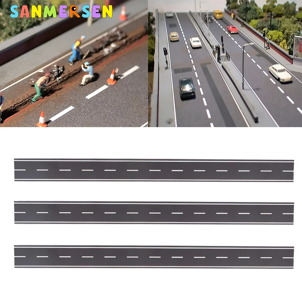 1/3Pcs N Scale City Roads Model Train Scenery Sheets Straight Road Sheet 50cm Long 4cm Width