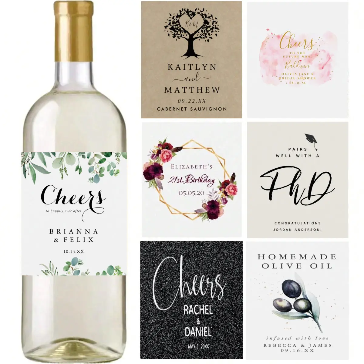 

Customized red wine stickers and logo stickers for weddings, birthdays and christenings. Design your own stickers