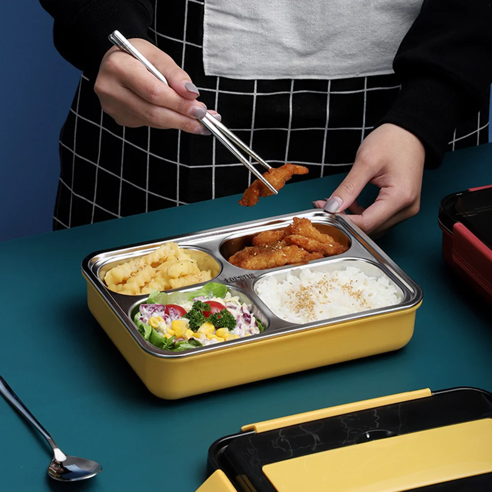 

Ланч-бокс из нержавеющей стали, контейнер для еды Bento, 4 отделения, герметичный для офиса, школы, кемпинга, работников, студентов, портативный