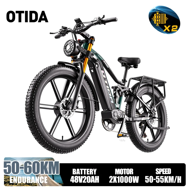 OTIDA RX80 Dual Motor 2*95Nm Elektrische Fiets 26" Vetband E-Bike 48V 20Ah Verwijderbare Batterij 7-Versnellings Hydraulische Remmen Mountain Ebike Voor Volwassenen