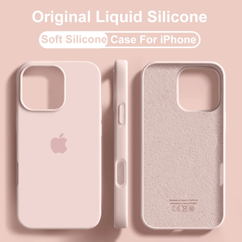 Official Apple Liquid Silicone Case For iPhone 16 15 13 12 11 Pro Max 14 Plus Original Shockproof Soft Cover Full Logo Cover