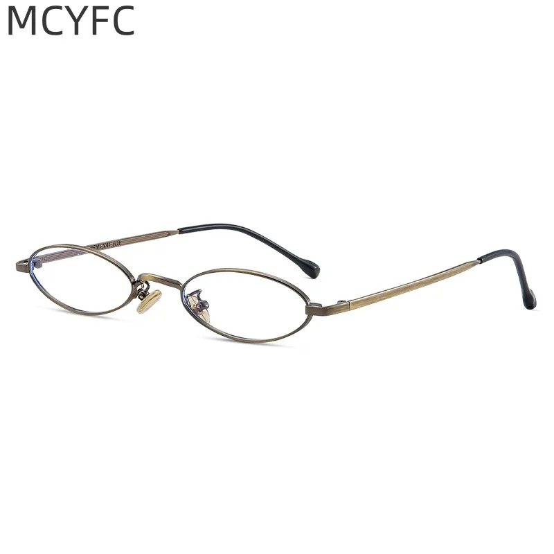 

MCYFC Retro Hand-made Glasses Frame for Men and Women Anti Blue Light Lens Sliver Gold and Bronze Oval Small Eyeglasses Frames