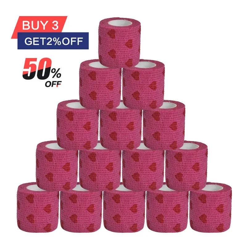 1/6/15 Pcs Red heart First Aid Self Adhesive Cohesive Bandages Sports Tape for Wrist Ankle Sprains & Swelling