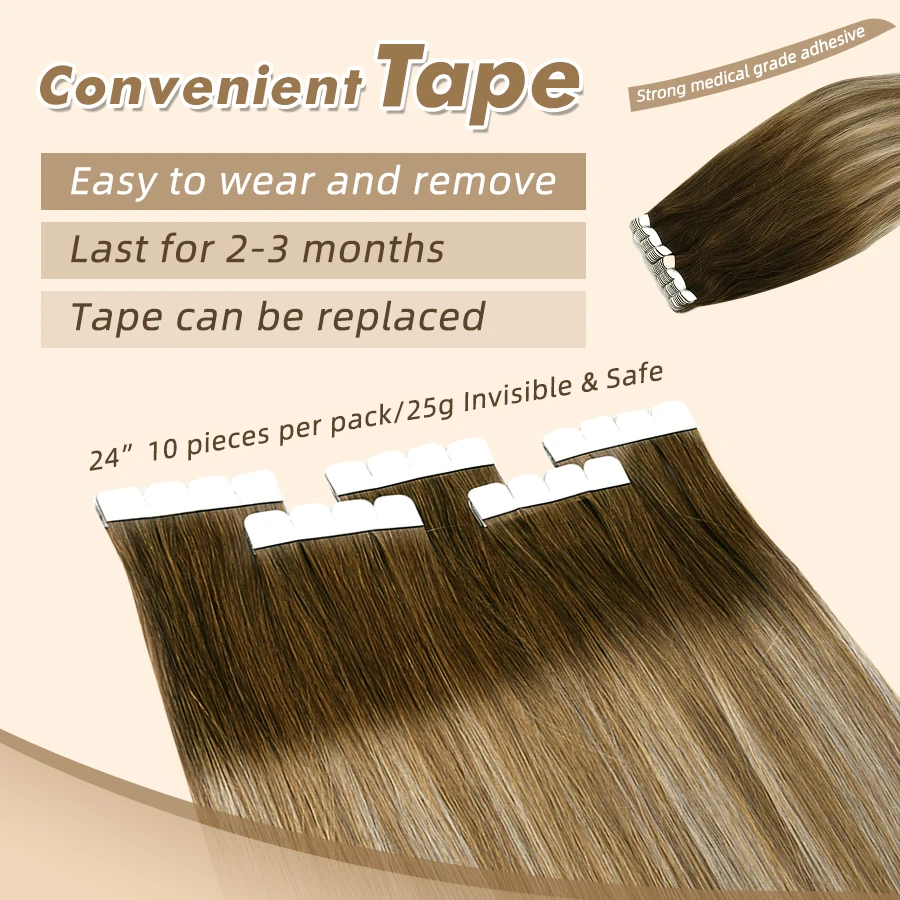 Neitsi Tape ins Hair Extensions Black Girls Natural Straight Adhesive Tape In Extension Human Hair 24\