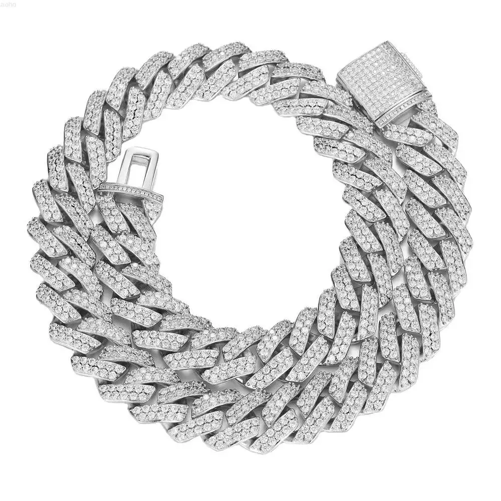 Hip Hop Jewelry 18mm 2 Rows 20 Inches Iced Out Diamond Miami Men 925 Sterling Silver Cuban Link Necklace