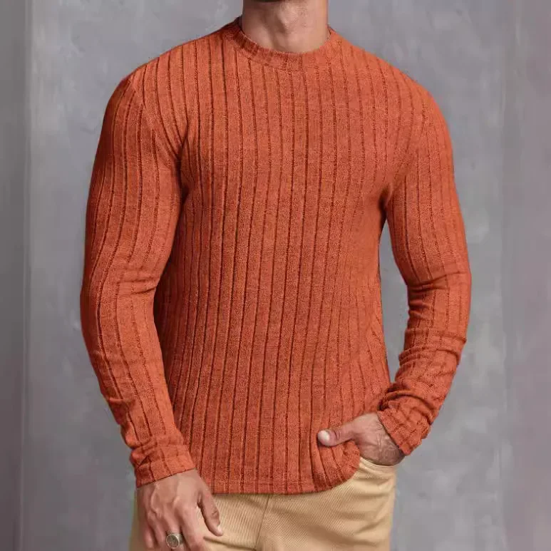 European and American Men's Casual Knitted Pullover, New Autumn and Winter Fashion, Pure Color, Round Neck, Long Sleeves Sweater