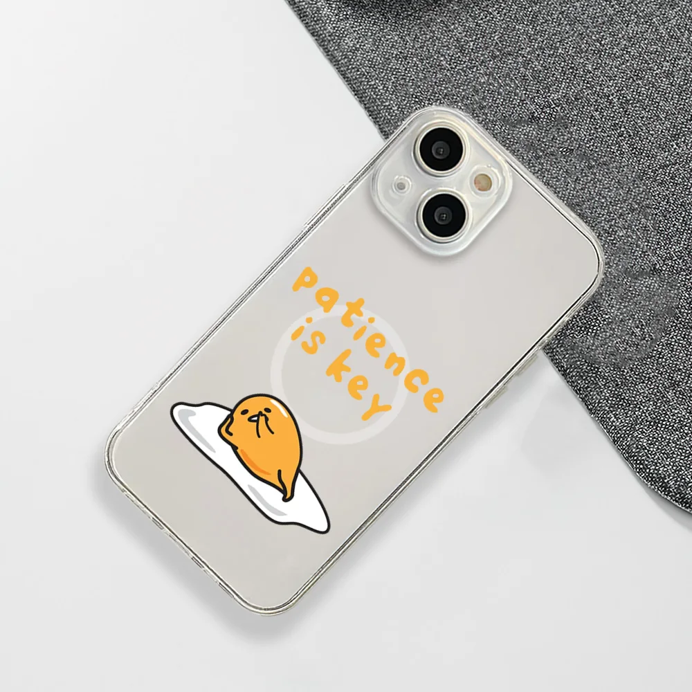 MINISO Cartoon G-Gudetama Phone Case For IPhone 15 14 13 12 11 Transparent Magnetic Suction Cover