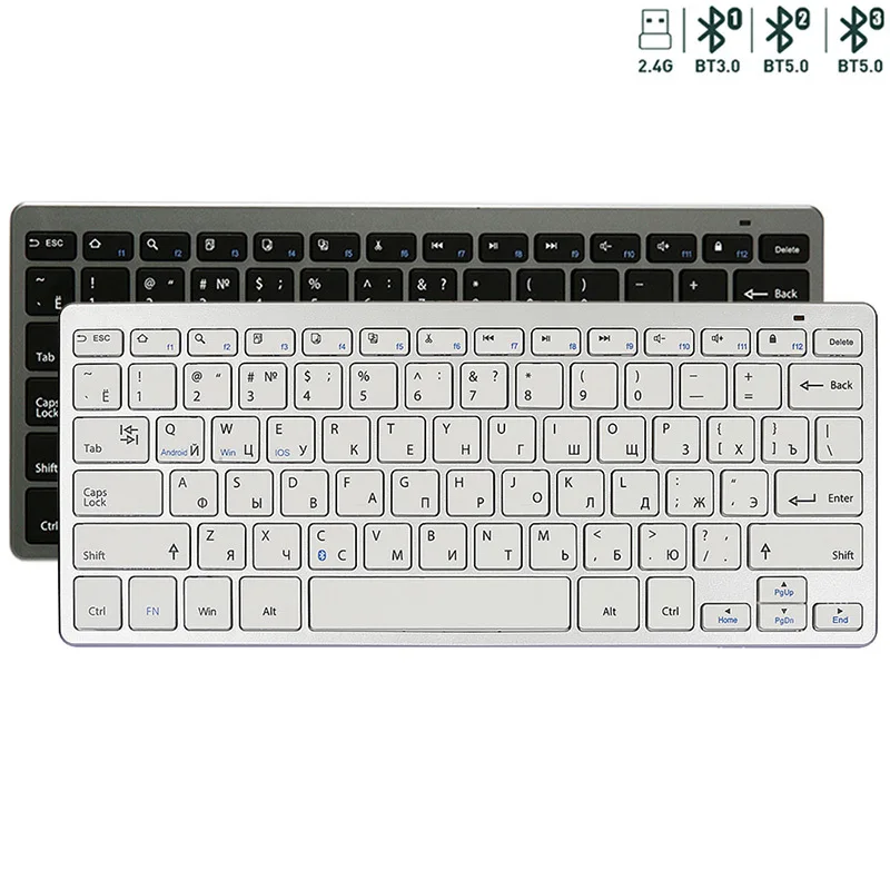 Jomma Thin Bluetooth+2.4G Bluetooth Keyboard Wireless Rechargeable Keyboard for Tablet iPad iPhone Laptop Macbook Russia