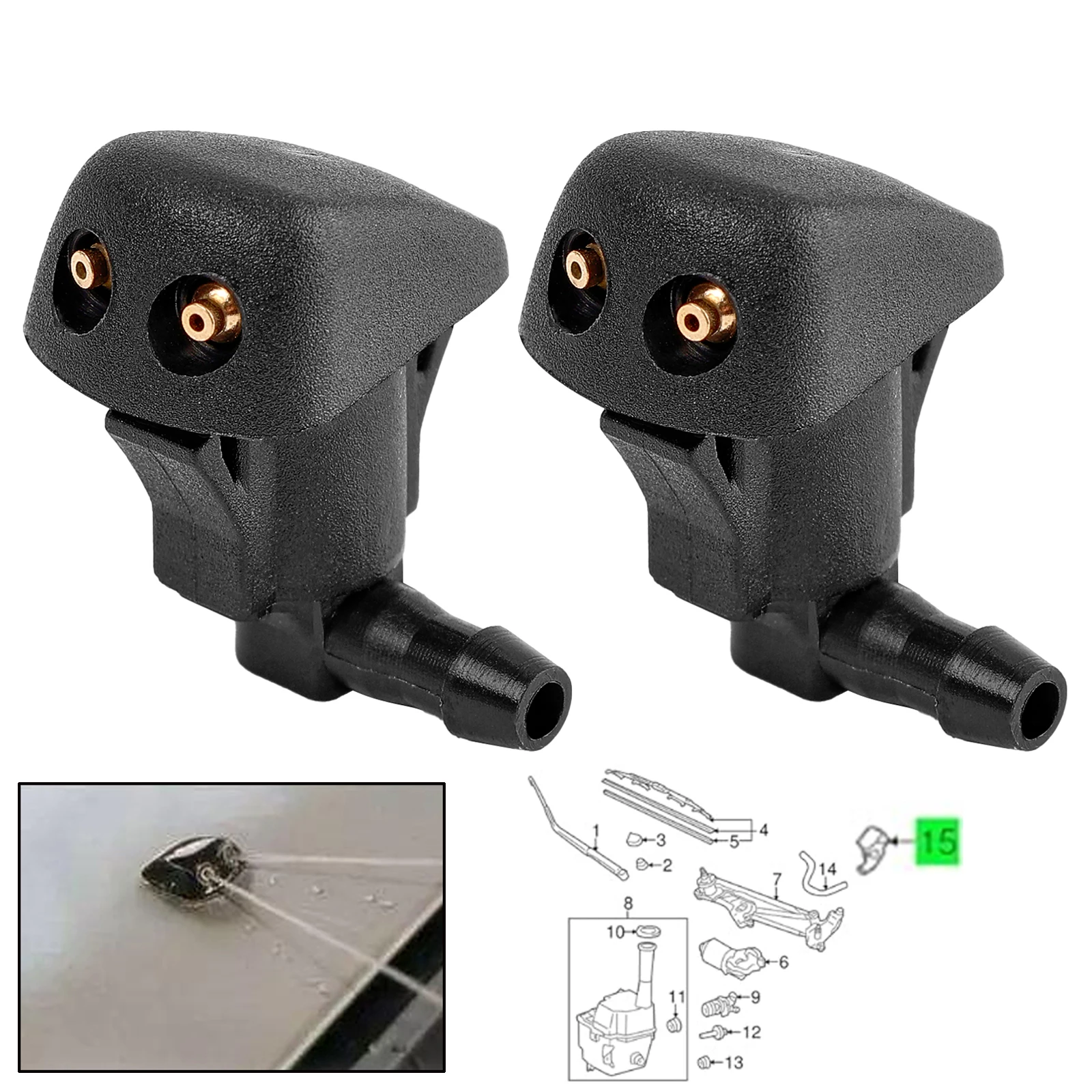 2Pcs Front Windshield Wiper Washer Jet Fluid Nozzle GK2C67510B For Mazda 3 MK1 2003 - 2009 5 MK2 2006 - 2010 6 MK1 2002 - 2008