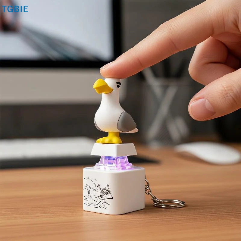 [TL]Seagull Mine Keychain Button With Sound LED Keyboard Clicker Toys Stress Relief Animal Keycaps Funny Gift