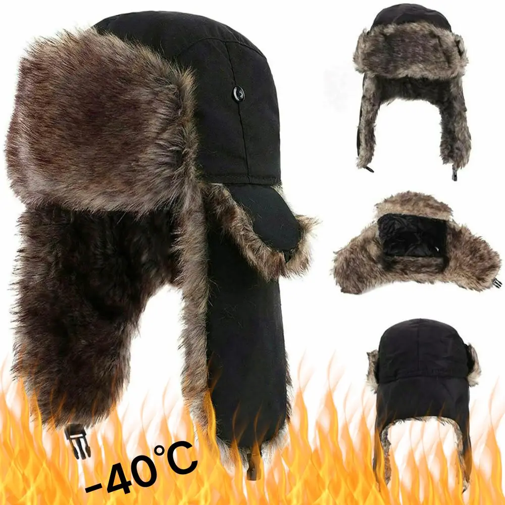 Outdoor Men's Winter Trapper Aviator Trooper Earflap Warm Russian Waterproof Ski Hat Bomber Cap Russian Warm Ear Protectors Hats