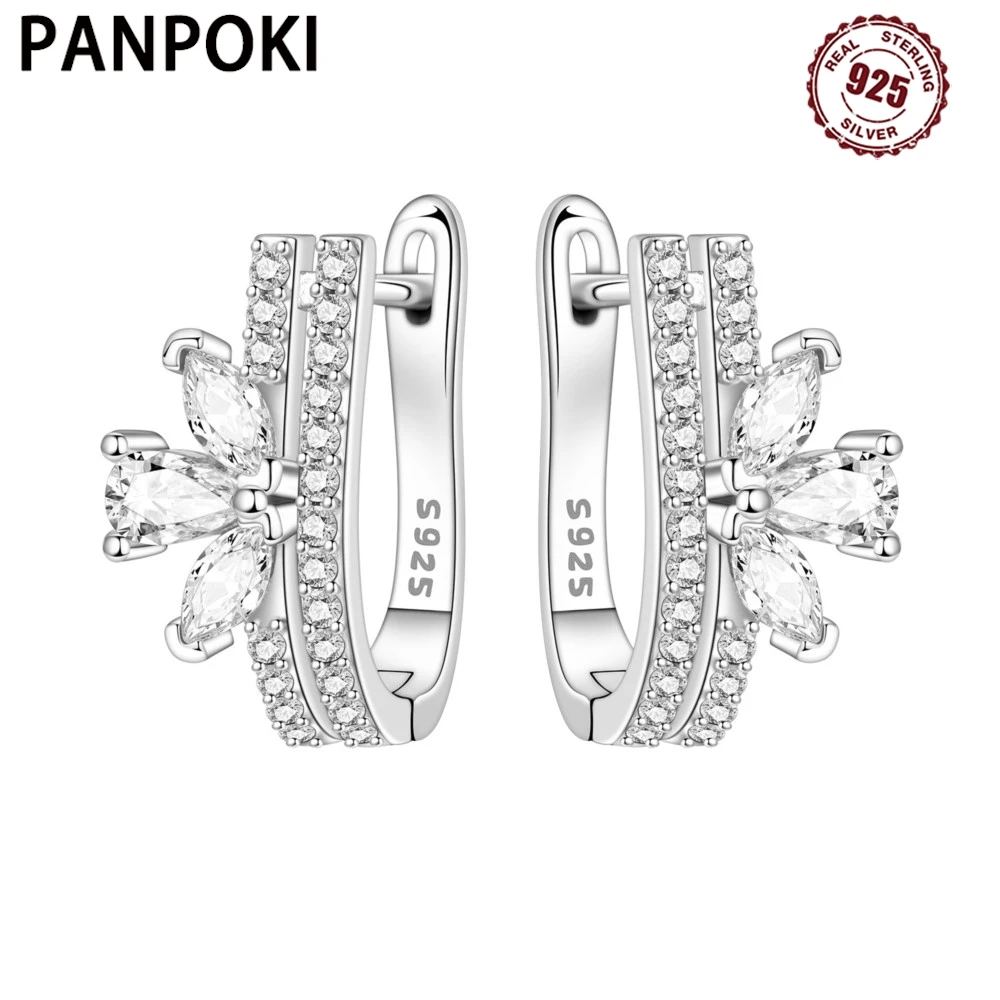 

PANPOKI Original 925 Sterling Silver Exquisite Sparkling Flower Earrings Women Ear Studs Hoop Earring Anniversary Jewelry Gifts